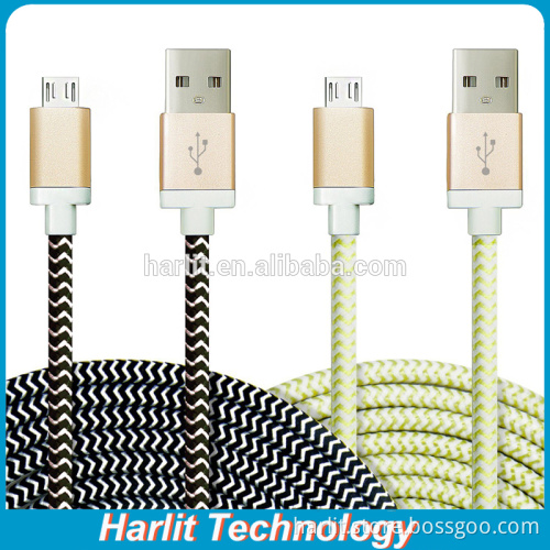 Nylon Fabric Braided Micro USB Data Sync Charger Cable Textile Cord Aluminum Plug Durable Micro USB Cable For Android Cell Phone